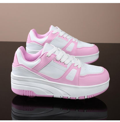 Four wheel roller shoes Boys girls walking shoes Casual outdoor sports slide and shrink school students pulleys shoes sneakers