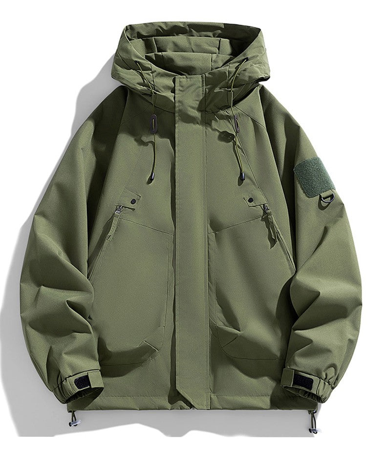 Windbreakers Men Hooded Jacket Zipper Coat Cargo Waterproof Black Bomber Camping Loose Thin Softshell Hooded Hiking Jacket