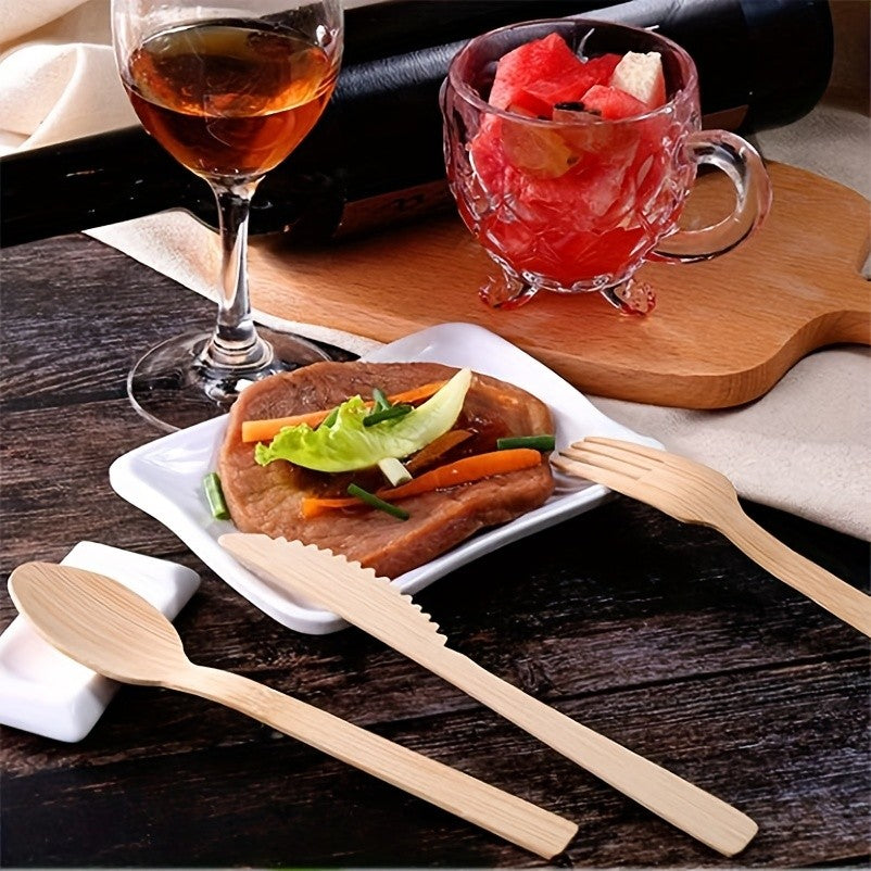 50/100Pcs Bamboo Spoon Fork Knife Natural Disposable Bamboo Tableware Set Forks Spoons Knives Party Wedding Bamboo Tableware