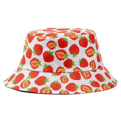 Chapéu Bucket Unissex Quente de Verão com Estampa de Frutas, Dupla Face, Chapéu de Sol Feminino, Chapéu Panama Clássico Masculino