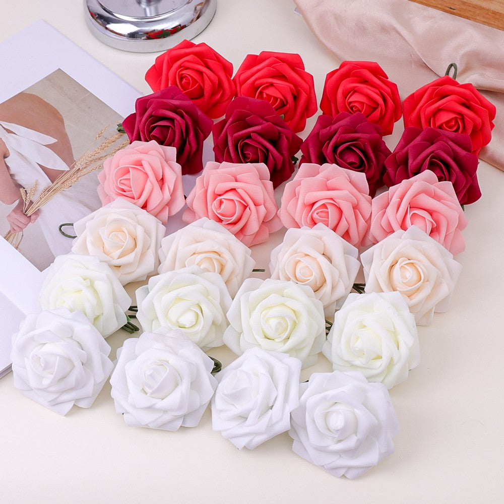 5-100pcs Fake Rose Flower Green Leaves for Valentine's Day Wedding Birthday Party Artificial Roses Heads with Stems Supplies