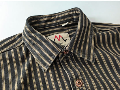 2025 Spring and Autumn New American Retro Woven Striped Cargo Shirt Men's Simple 100% Cotton Washed Double Pockets Thin Jacket