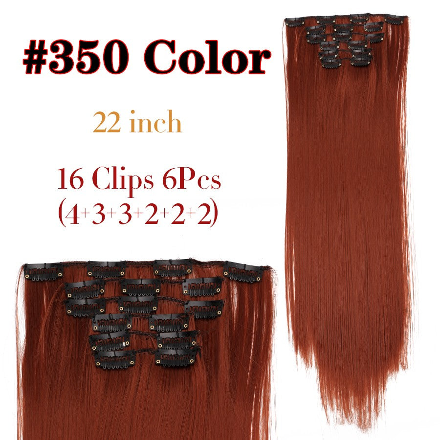 22 Polegadas Sintético Cabelo Liso Longo 16 Clipes 6 Peças/Conjunto Apliques de Cabelo Loiro Preto Resistente ao Calor Para Mulheres