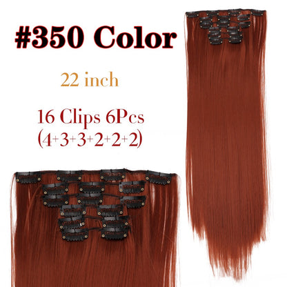 22 Polegadas Sintético Cabelo Liso Longo 16 Clipes 6 Peças/Conjunto Apliques de Cabelo Loiro Preto Resistente ao Calor Para Mulheres
