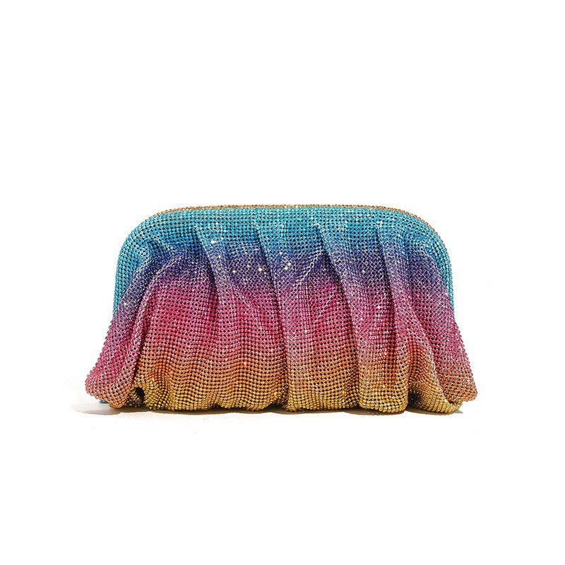 XIYUAN Shinny Ruched Rhinestone Clucth Purse Women Luxury Designer Evening Bags Fashion Party Dinner Handbag Bridal Makeup Bag