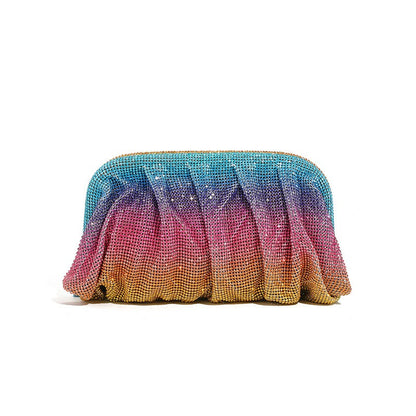 XIYUAN Shinny Ruched Rhinestone Clucth Purse Women Luxury Designer Evening Bags Fashion Party Dinner Handbag Bridal Makeup Bag