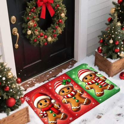 VIKAMA Christmas Cute Gingerbread Man Rug Bedroom & Living Room Decorative Floor Mat Soft Comfortable Carpet Home Furnishing