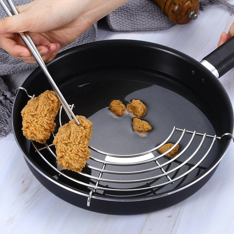 Drainage Rack Barbecue Rack Stainless Steel Hanging Pan Drainage Frying Line Rack Kitchen Insulation Drainage Oil Accessories