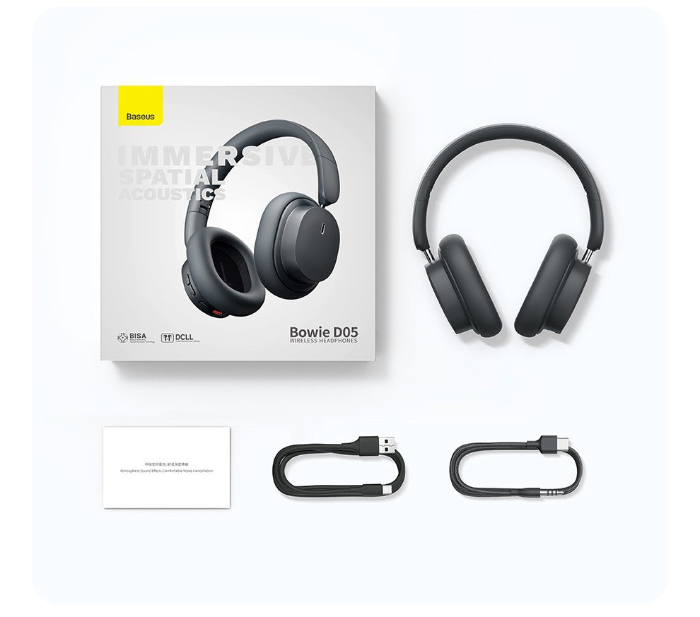Fone de Ouvido Sem Fio Baseus Bowie D05 Bluetooth 5.3 Fone de Ouvido Nível HIFI Driver de 40mm Dobrável Over Ear 70 Horas de Duração