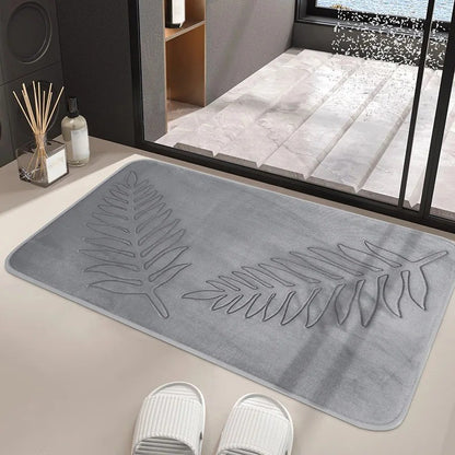 Conjunto de 3 Peças de Tapetes de Banheiro em Espuma de Memória, Ultramacios e Absorventes, com Estampa de Folhas, Tapetes de Banho Grossos e Laváveis Para Vaso Sanitário e Banheira