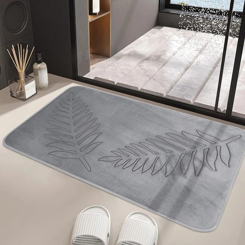 Conjunto de 3 Peças de Tapetes de Banheiro em Espuma de Memória, Ultramacios e Absorventes, com Estampa de Folhas, Tapetes de Banho Grossos e Laváveis Para Vaso Sanitário e Banheira