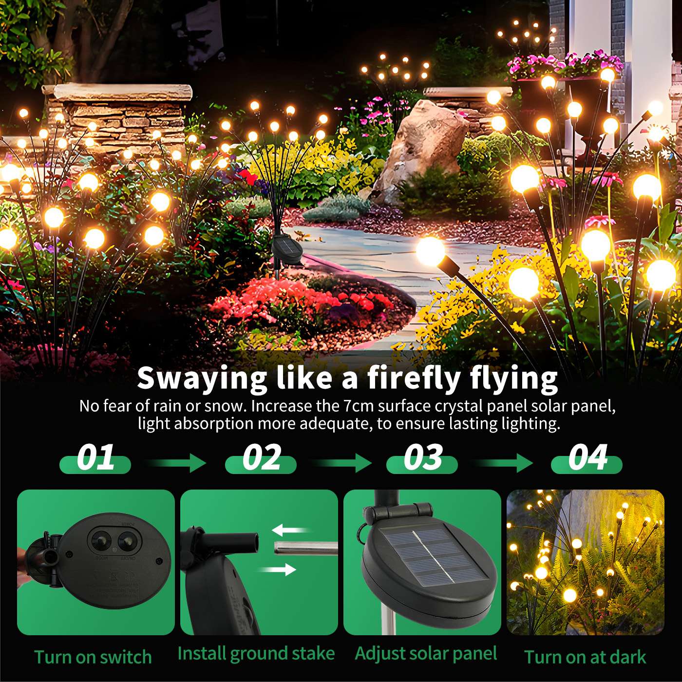 8-Head Solar Firefly Lights LED Solar Outdoor Decorative Garden Lights Waterproof High Flexibility Yard Patio Pathway Holiday
