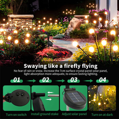 8-Head Solar Firefly Lights LED Solar Outdoor Decorative Garden Lights Waterproof High Flexibility Yard Patio Pathway Holiday