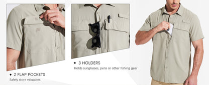 MAGCOMSEN Mesh Breathable Shirt Men's Quick Dry Button Short Sleeves UPF 50+ Sun Protection Hiking Fishing Work Cargo Shirts