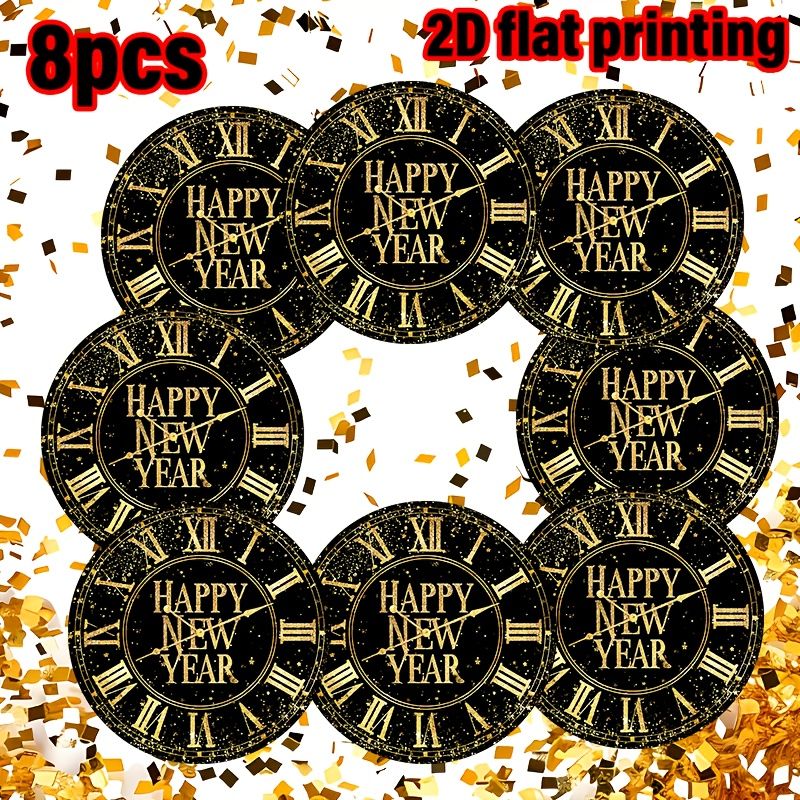 6/8pcs New Year Placemats Set Countdown Clock Pattern Polyester Table Mats Holiday Dining Happy New Year Party Festival Decorat