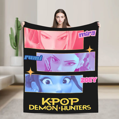 Cobertores de flanela Kpop Demon Hunters Zoey Huntrix Cobertor incrível para casa hotel sofá colcha 125*100cm