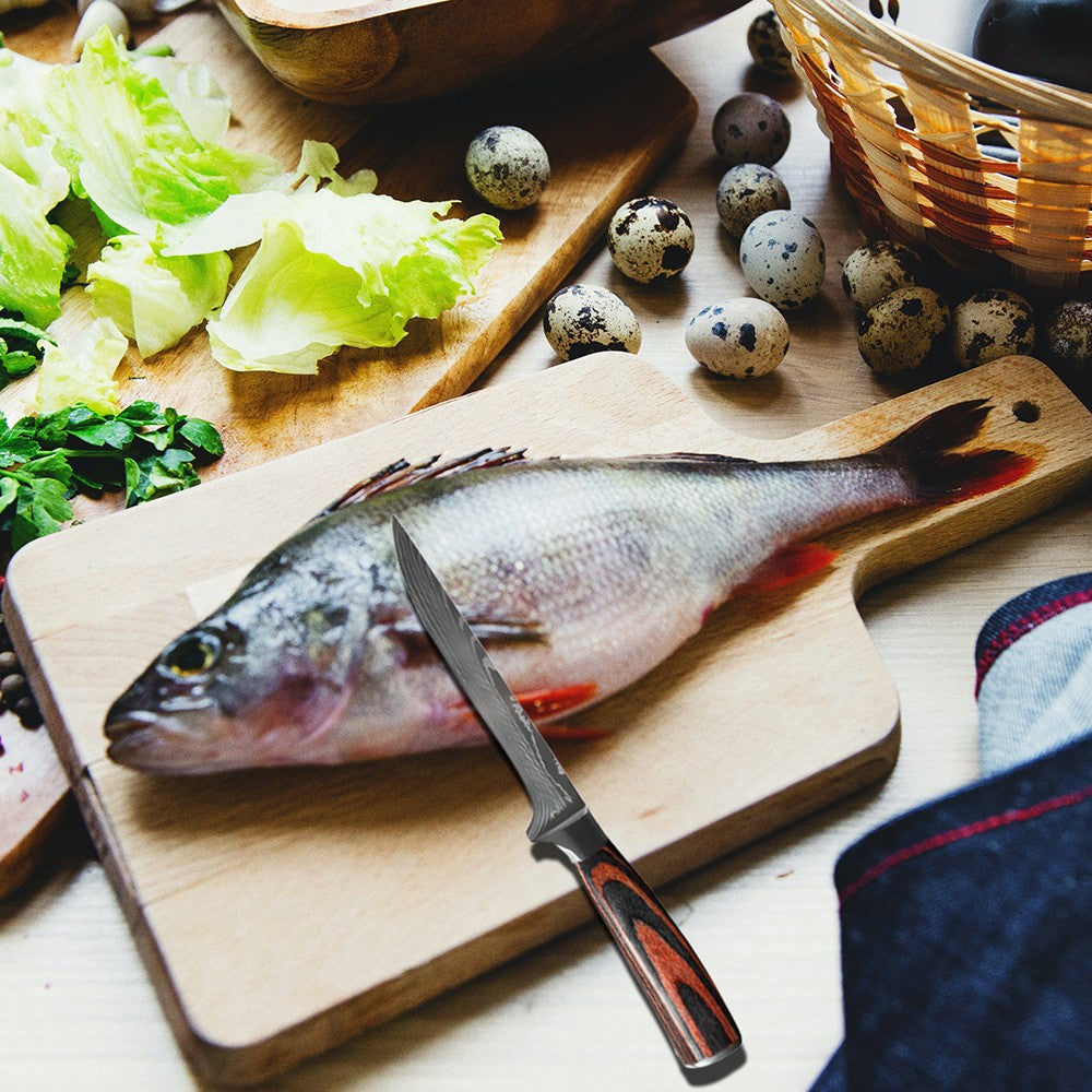 Conjunto de Facas de Chef 1-10 Peças Facas de Cozinha Padrão Damasco a Laser Faca Japonesa Santoku Afiada Cutelo Faca Utilitária para Fatiar