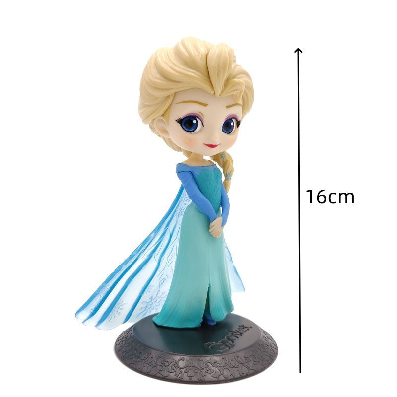 Miniso 14cm Princesas Q Posket Bonecas Elsa Anna Mulan Tinker Bell Elsa Aladdin kawaii Brinquedo para Bolo Decoração Modelo menina presente