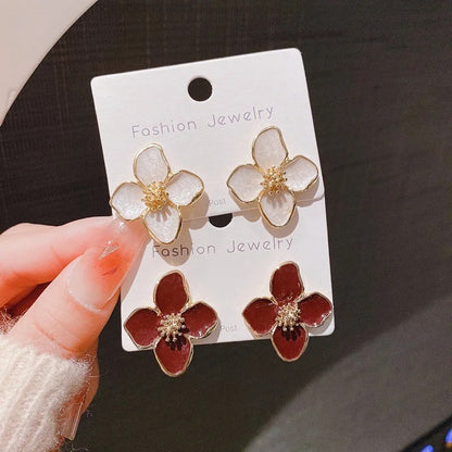 Brincos de Hibisco de Aço Inoxidável para Mulheres Meninas Brincos Vintage Românticos Joias da Moda Elegantes para Festa Presentes