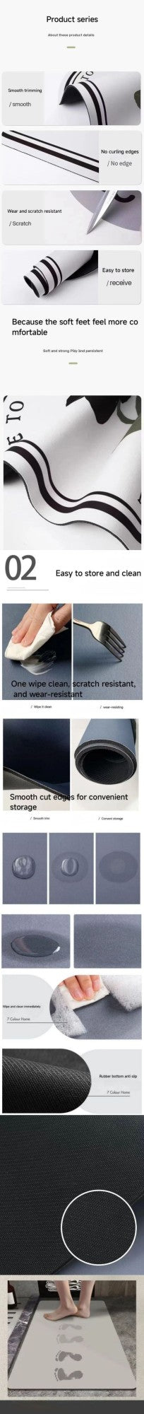 VIKAMA 2PC American Minimalist Kitchen Rug Set Ins Style Tableware Pattern Absorbent Non Slip Runner Rug Home Decor