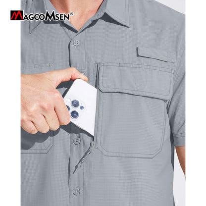 MAGCOMSEN Mesh Breathable Shirt Men's Quick Dry Button Short Sleeves UPF 50+ Sun Protection Hiking Fishing Work Cargo Shirts