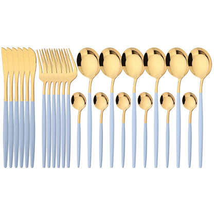 24Pcs Dinnerware Set Stainless Steel Tableware Knife Fork Tea Spoon Cutlery Set Multiple Colour Silverware Kitchen Flatware Set