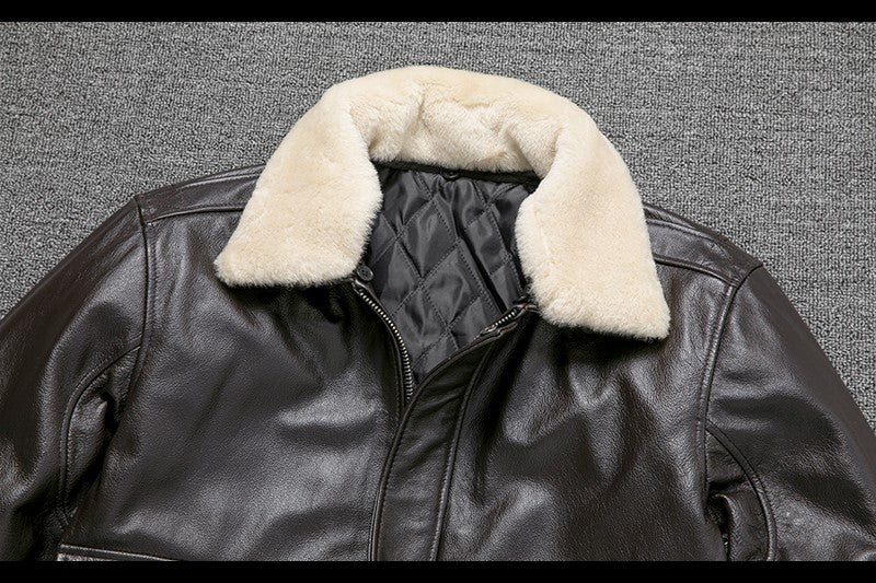 Air Force Flight Jacket Fur Collar Genuine Top Layer Cow Leather Jacket Men Black Brown Cow Coat Men's Winter Jacket ?? ??