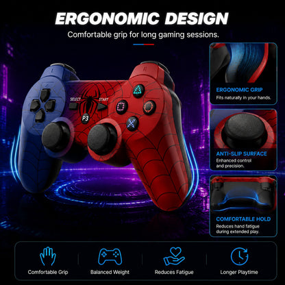 Wireless Controller for Spider-Man PS3 Dual Analog Rechargeable Game Controller for P3 Console with Cable Dual Vibration