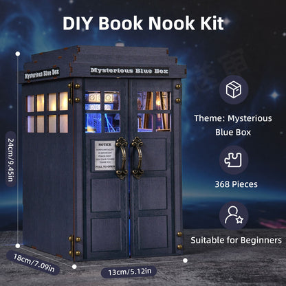 Kit Faça Você Mesmo "Cantinho do Livro" Livraria Cabine Telefônica Misteriosa, Casa de Bonecas de Madeira com Luz, Estante de Livros em Miniatura, Quebra-Cabeça 3D, Decoração para Presente
