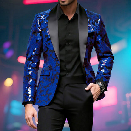 Shiny Sequin Embellished Single Button Stage Performance Outerwear in Blue Gold Green Purple Options for Men's Red Suit Jacket