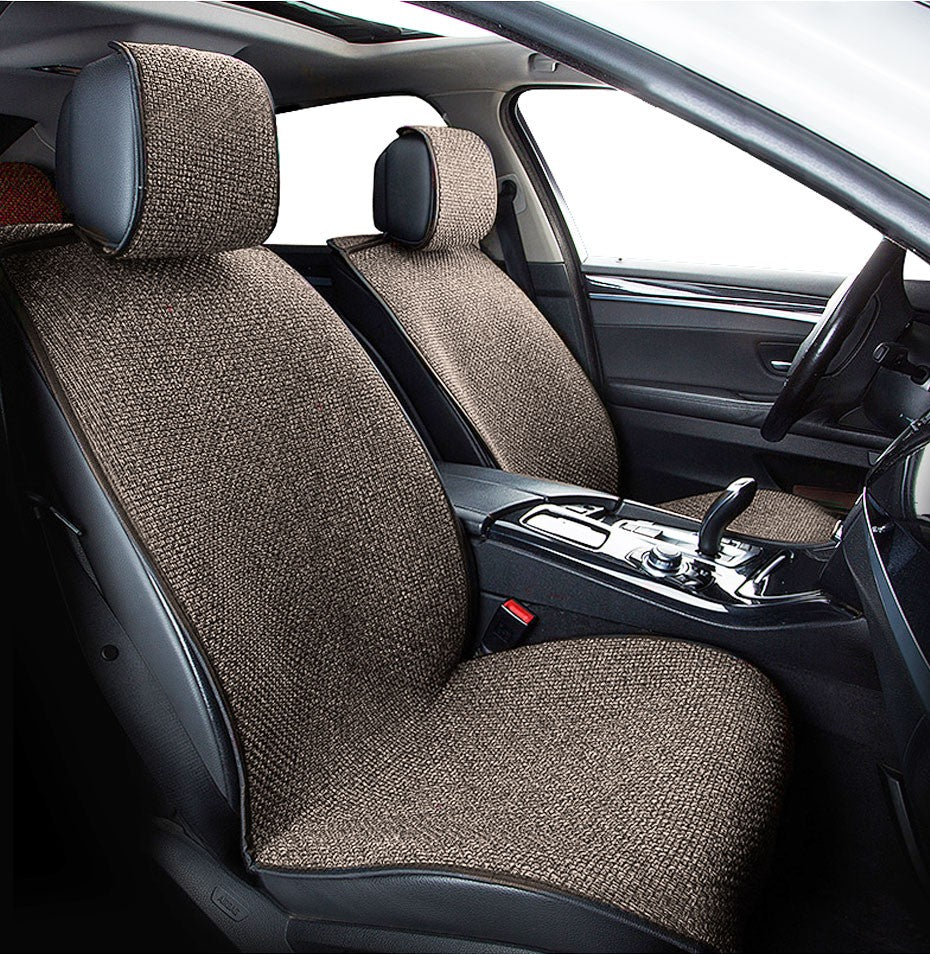 SEAMETAL Flax Car Seat Cover Breathable Sweatproof Linen Car Seat Cushion with Backrest Pad 4-Season Universal for 98% Vehicles