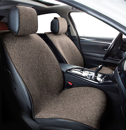 SEAMETAL Flax Car Seat Cover Breathable Sweatproof Linen Car Seat Cushion with Backrest Pad 4-Season Universal for 98% Vehicles