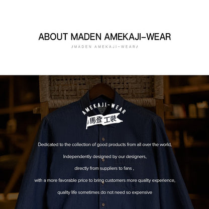 Maden Men Vintage Single Pocket Workwear Denim Shirt Long Sleeved Slim Fit Casual Shirt Single Breasted Turn-Down Collar Blouse