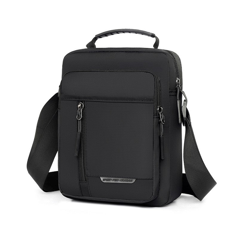 1 men's crossbody bag with zip closure, adjustable shoulder strap, and multiple storage compartments, suitable for daily commuti