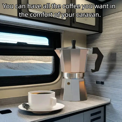 Aluminum Espresso Stovetop Perfect for Home Mocha & Tea Brewing, Elegant Design for Coffee Enthusiasts, Manual Espresso Maker