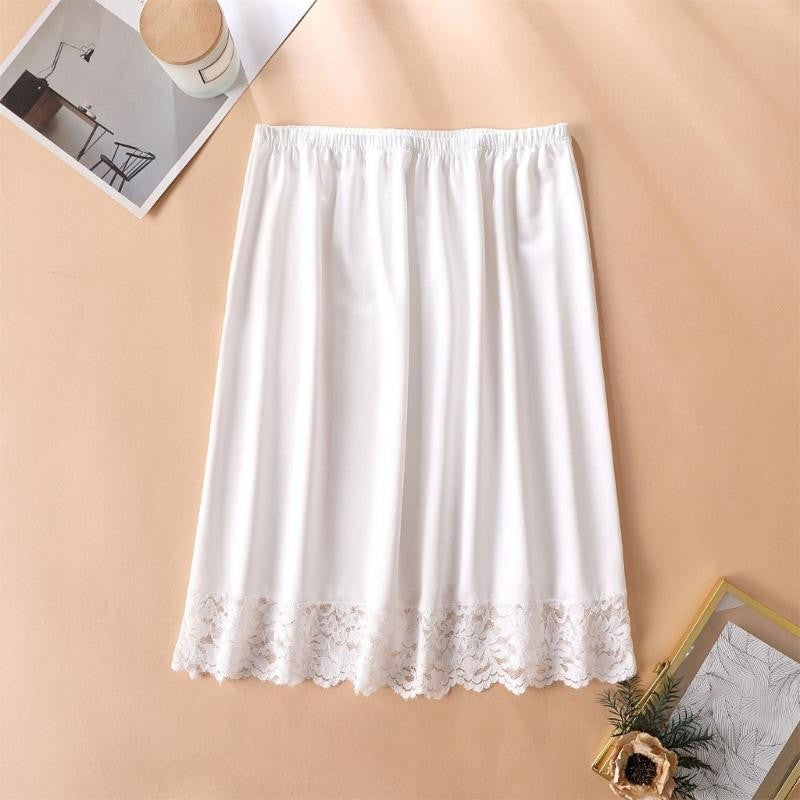 Y3NE Elastic Waist Knee Length Half Slips for Women Under Dresses Invisible Underskirt Basic Solid Color Lace Trim Petticoat