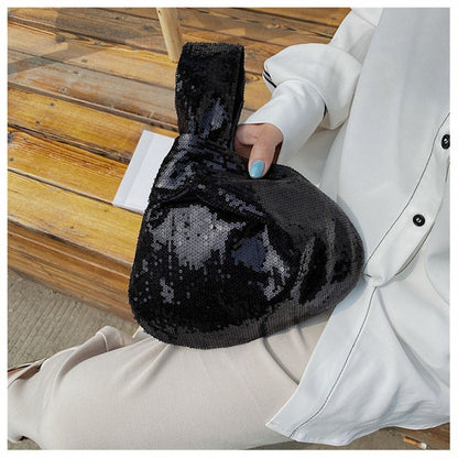 Ladies Trendy Fashion Reversible Sequin Evening Clutch Purse Women Girls Small Glitter Wrist Knot Bag