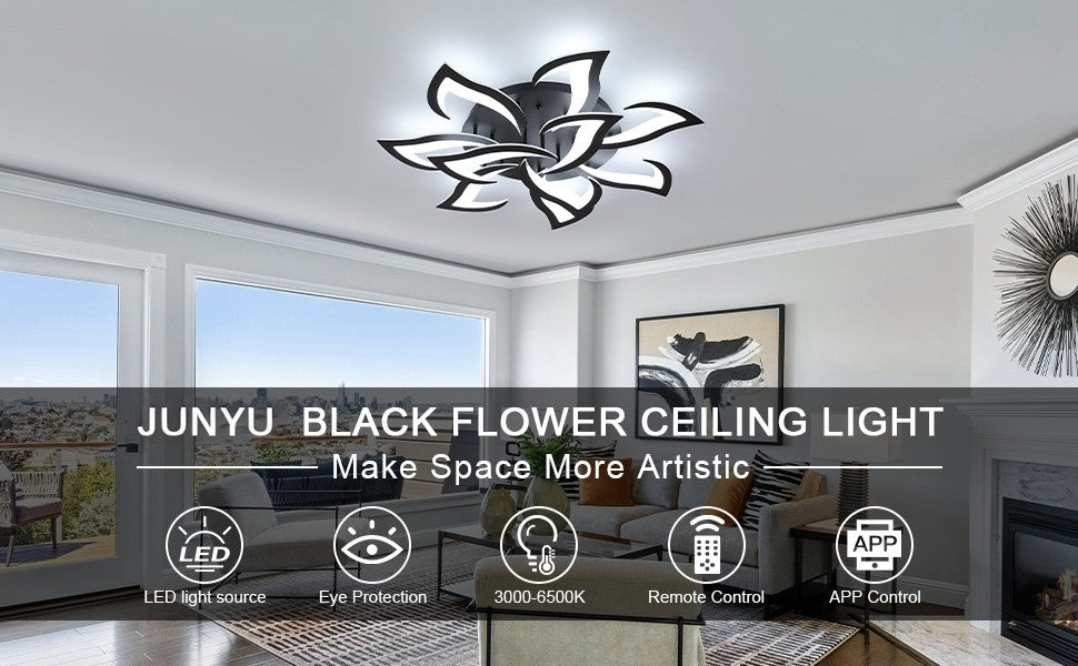 Flower Shape LED Ceiling Light, Dimmable 3000K-6500K APP for Living Room Bedroom Kitchen Modern Acrylic Chandelier Energy Saving
