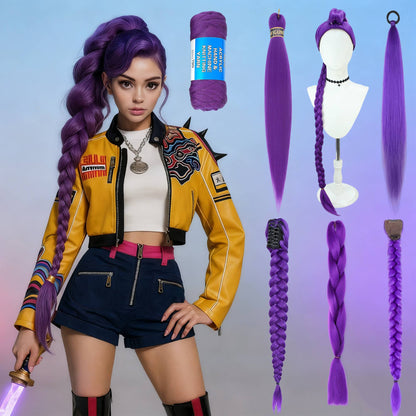 Peruca Cosplay Roxa Temática Wigundle para Personagem de Quadrinhos Festa de Halloween Encenação Peruca Sintética Resistente ao Calor Presente de Feriado Diário