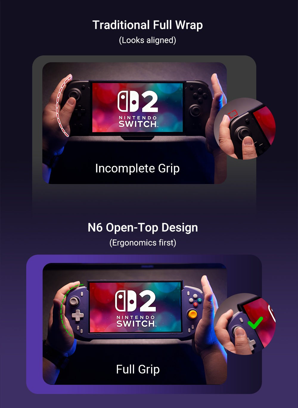 Ergonomic Abxylute N6 Direct?Attach Game Grip Controller Vibration Motion Detect for Switch 2 Handheld Gaming for Keen Gamers