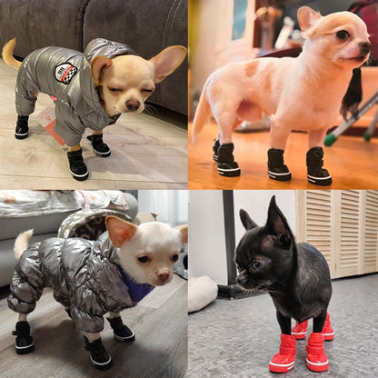 4 unidades/conjunto de sapatos de inverno para cães, botas de neve quentes com forro de lã, sapatos à prova d'água para filhotes de gato, acessórios para cães chihuahua e yorkie