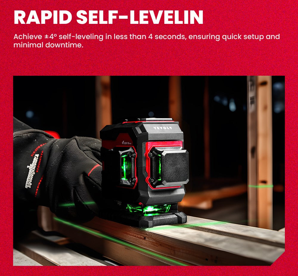 Nível a Laser Verde YEVOLT YVGLL4XS-Series 3/4 Planos 12/16 Linhas Autonivelante 360 3D/4D Horizontal e Vertical Ferramenta de Medição de Energia