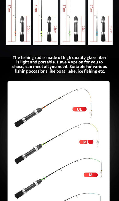 Vara de Pesca no Gelo de Inverno 2 Seções Ultraleve Design Tipo Giratório Vara de Pesca 52cm de Comprimento Vara de Pesca Ultraleve Pesca de Inverno