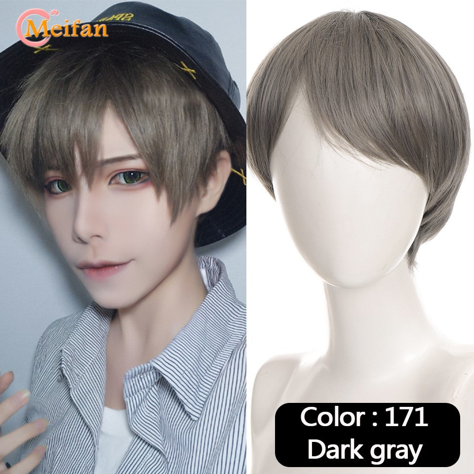 Peruca MEIFAN Sintética Curta para Cosplay Lolita Anime Masculina Cabelo Liso Masculino Fibra de Alta Temperatura Rosa Azul Louro Ombré Preto Peruca