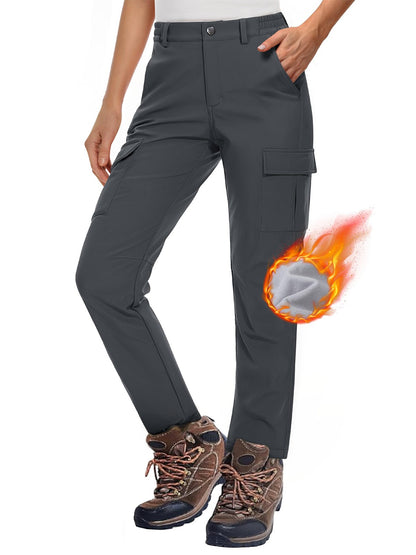 MAGCOMSEN Women's Softshell Pants Fleece Lined Winter Hiking  Ladies Pants Snow Ski Trousers Waterproof Ripstop Warm Cargo Pants