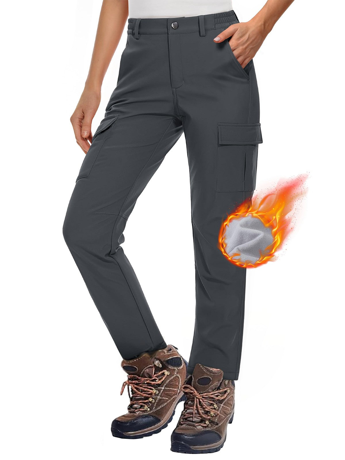 MAGCOMSEN Women's Softshell Pants Fleece Lined Winter Hiking  Ladies Pants Snow Ski Trousers Waterproof Ripstop Warm Cargo Pants