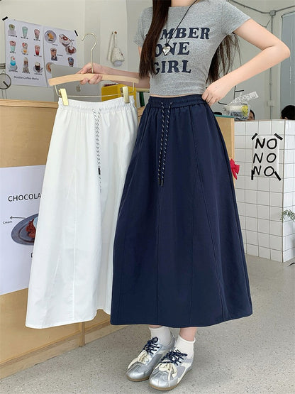 Plus Size Skirt Women 2025 Summer New Fashionable High Elastic Waist A Line Skirt Korean Style Casual Long Skirt Woman