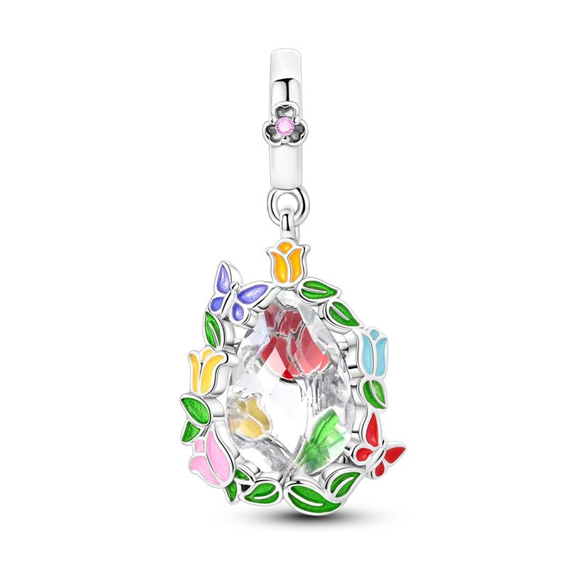 Pingente Charm Libélula Tema Primavera Prata Esterlina 925 Borboleta Flor Pendente Compatível com Bracelete Colar Joias DIY
