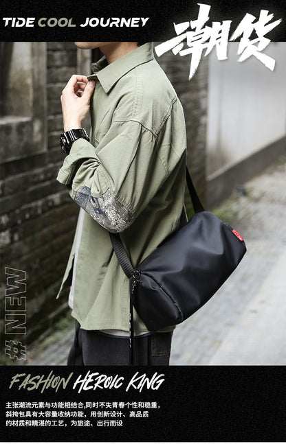 Men's Trendy Messenger Shoulder Bag Student Sports Waterproof Crossbody Sling Bags Leisure Design for Outdoor Solid Lightweight