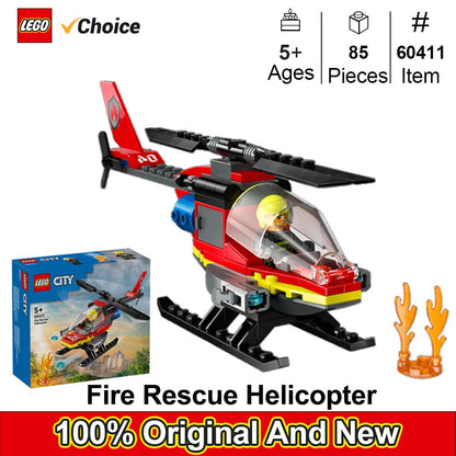 LEGO 60411 City Helicóptero de Resgate dos Bombeiros – Brinquedo de Construção – Jogo de Faz de Conta e Brinquedo de Aprendizagem para Crianças – com Minifigura de Bombeiro, 85 peças